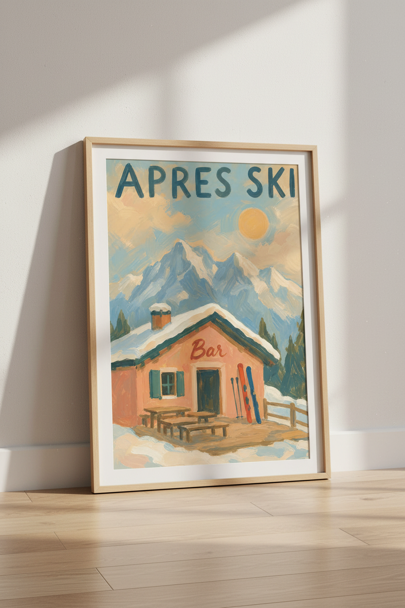 Impressionist Apres Ski Wall Art Print | Living Room Decor | Cozy Poster