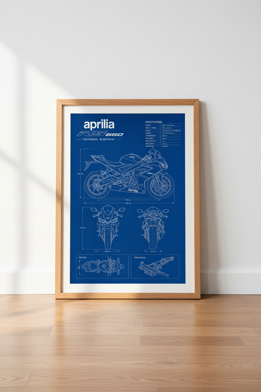 Aprilia RS 660 Blueprint Wall Art | Blue Technical Poster | Garage &amp; Man Cave Decor