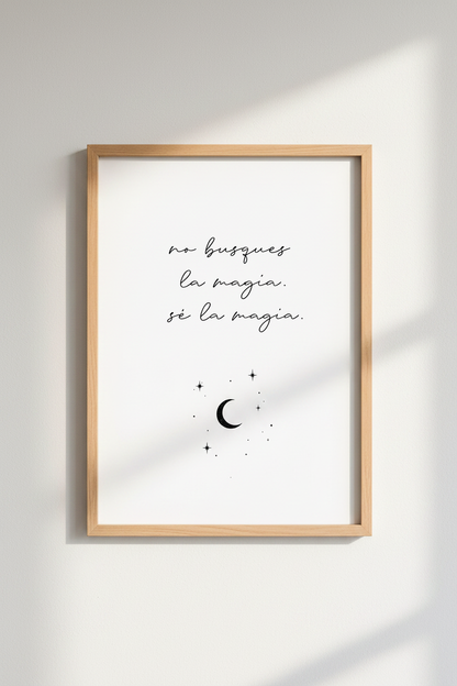 Spanish Quote Wall Art | Minimalist Moon &amp; Stars Poster, Be The Magic Decor