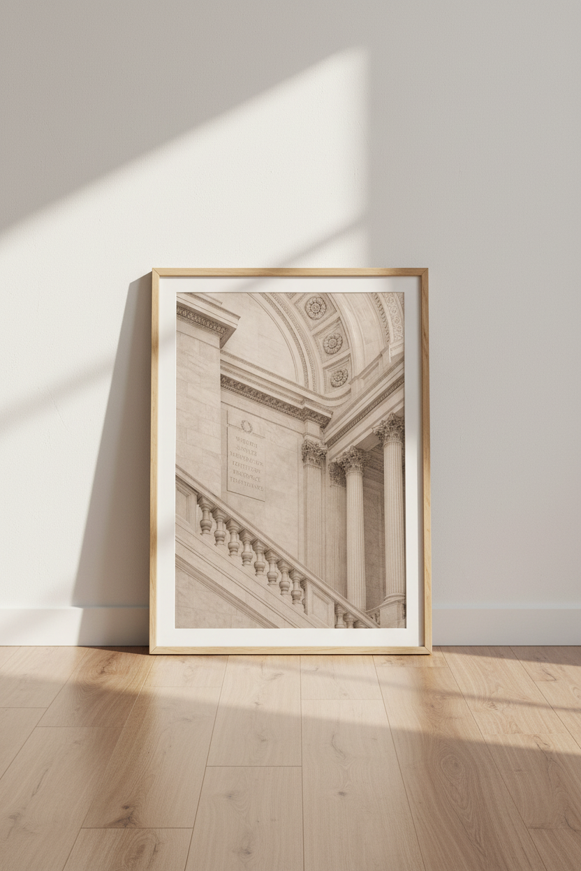 Classical Architecture Virtues Print | Beige Stone Neoclassical Art, Law Office Decor