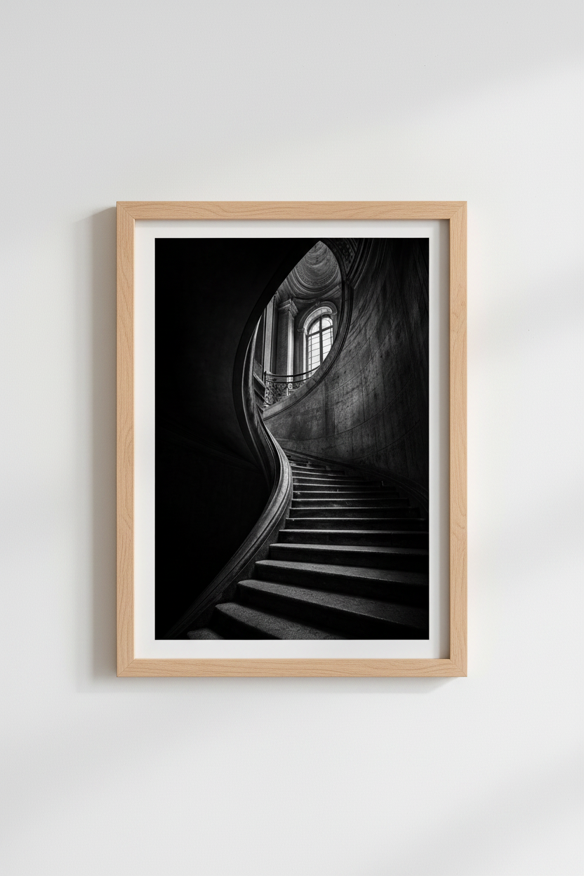 Gothic Architecture Print | Dark Academia Stairs, Black and White Moody Decor