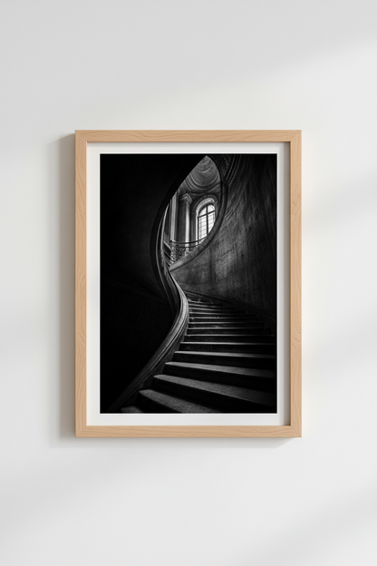 Gothic Architecture Print | Dark Academia Stairs, Black and White Moody Decor