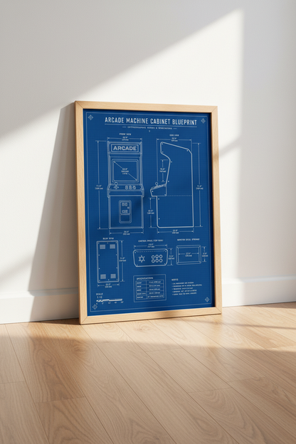 Arcade Machine Blueprint | Retro Gaming Poster, Man Cave &amp; Game Room Decor