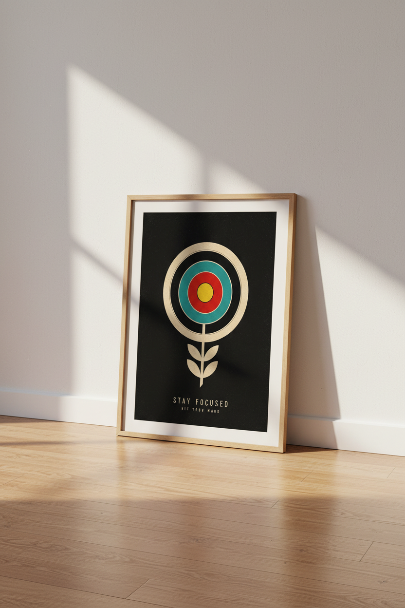 Stay Focused Target Flower Wall Art | Retro Office Decor | Minimalist Home Poster