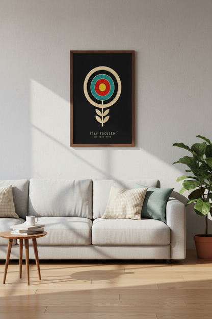 Stay Focused Target Flower Wall Art | Retro Office Decor | Minimalist Home Poster