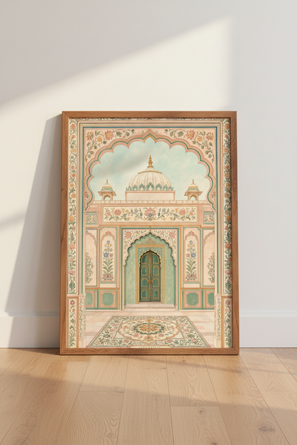 Udaipur City Palace India Art | Pastel Floral Archway Print, Boho Travel Poster