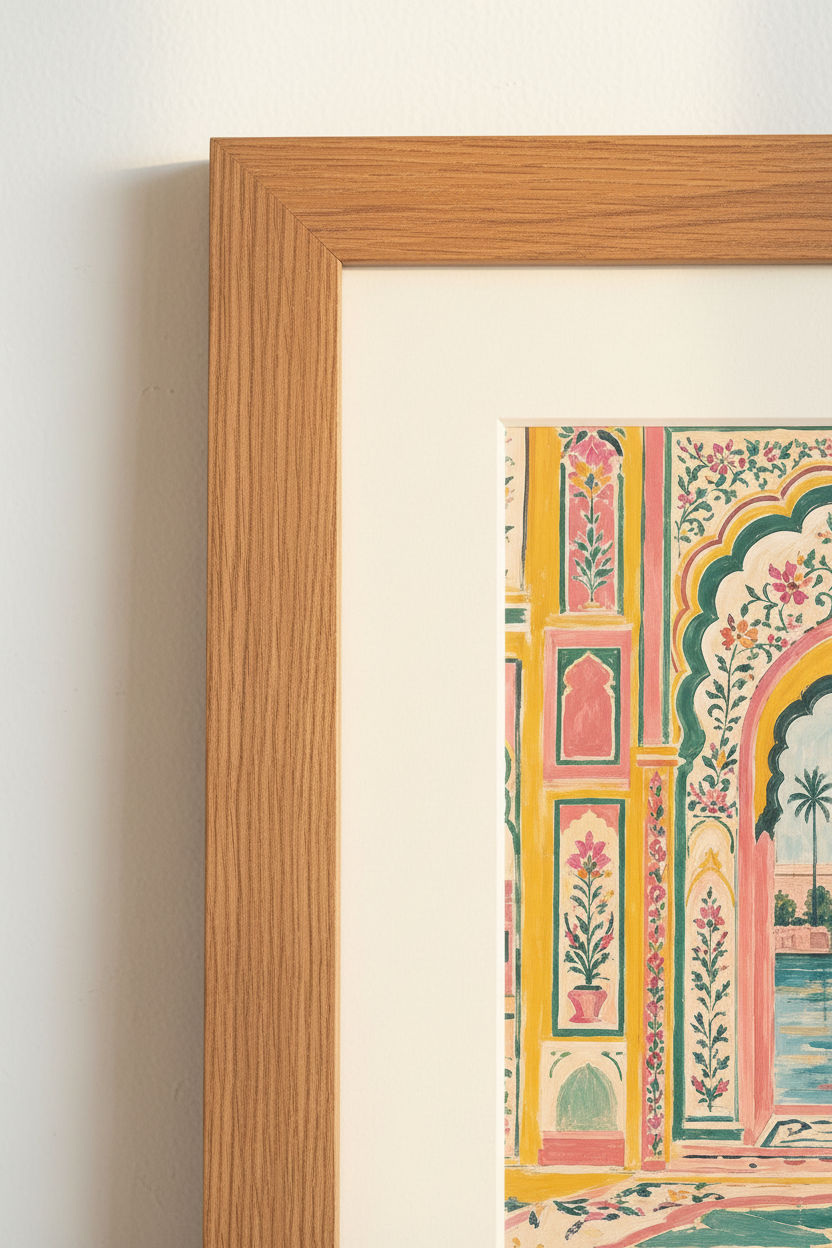 Indian Palace Arch Wall Art | Pink Teal Floral Poster, Boho Living Room Decor