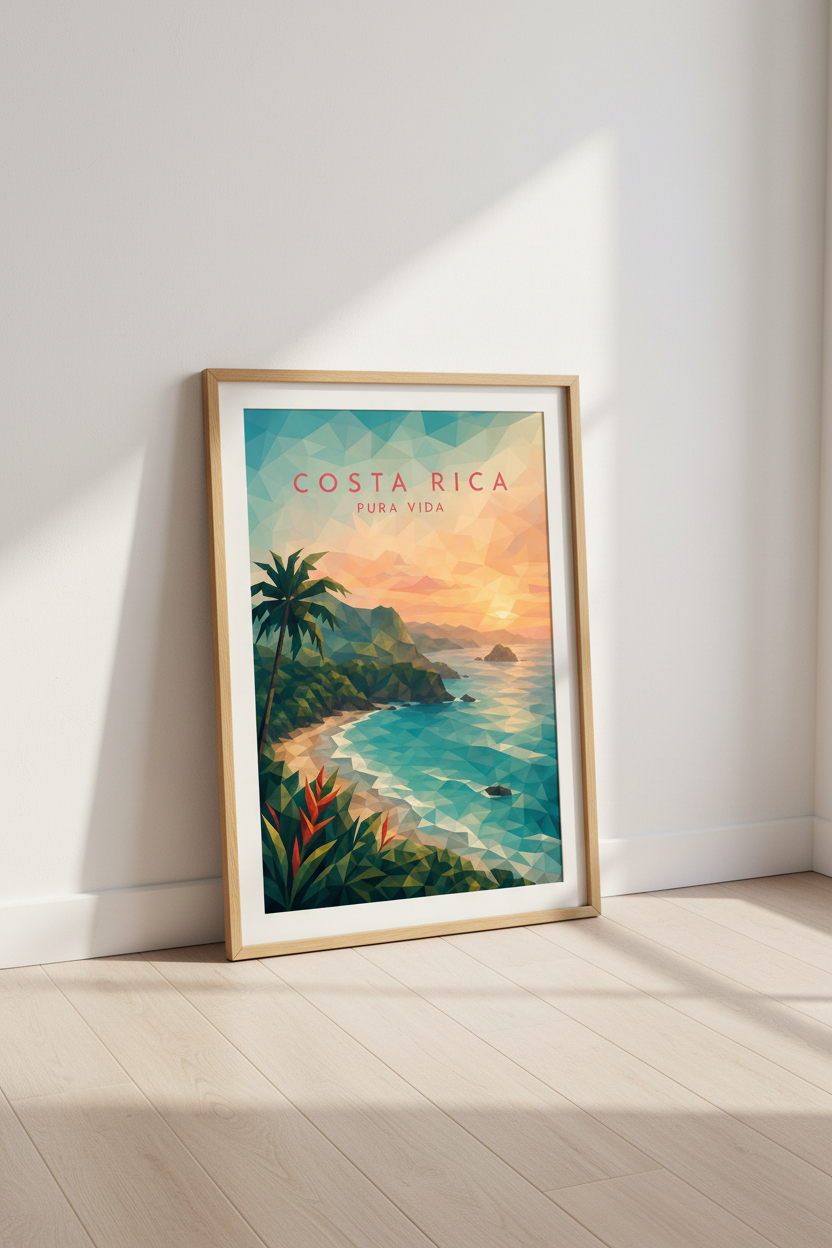 Geometric Costa Rica Wall Art Print | Pura Vida Tropical Poster | Modern Coastal Decor
