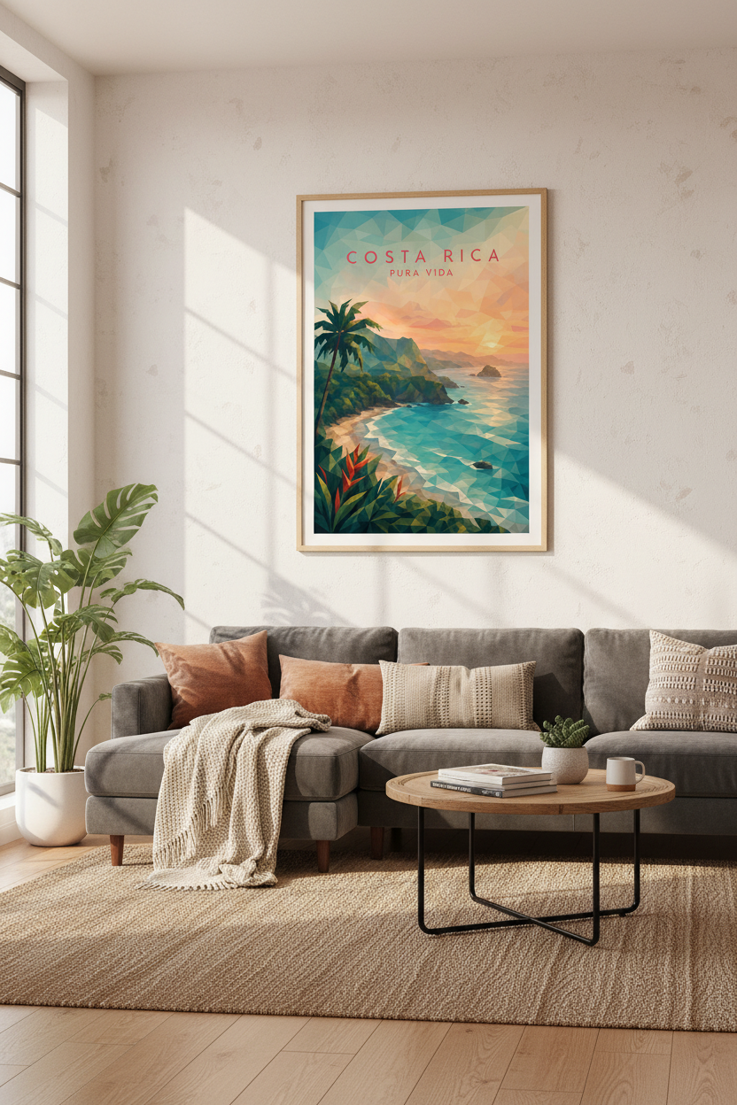 Geometric Costa Rica Wall Art Print | Pura Vida Tropical Poster | Modern Coastal Decor