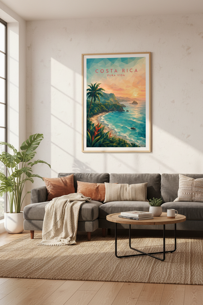 Geometric Costa Rica Wall Art Print | Pura Vida Tropical Poster | Modern Coastal Decor