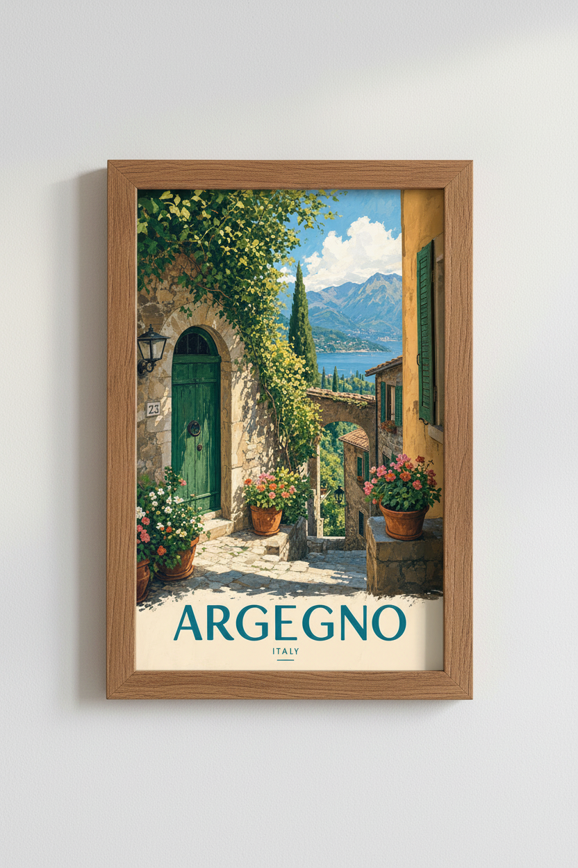 Argegno Italy Travel Poster | Lake Como Painting, Living Room Mediterranean Decor