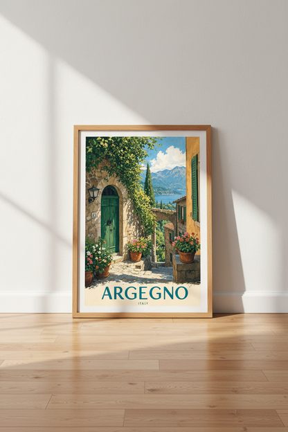 Argegno Italy Travel Poster | Lake Como Painting, Living Room Mediterranean Decor