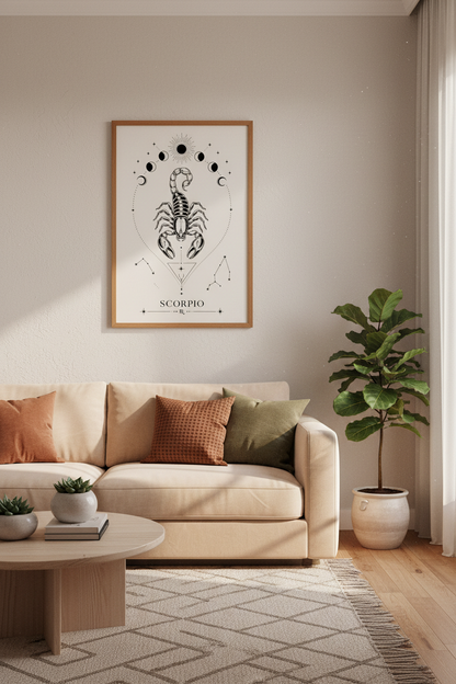 Scorpio Zodiac Wall Art Print | Celestial Boho Room Decor | Mystical Poster