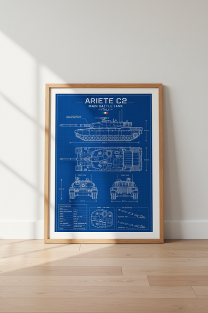 Ariete C2 Tank Blueprint Wall Art | Office Decor | Military Schematic Poster