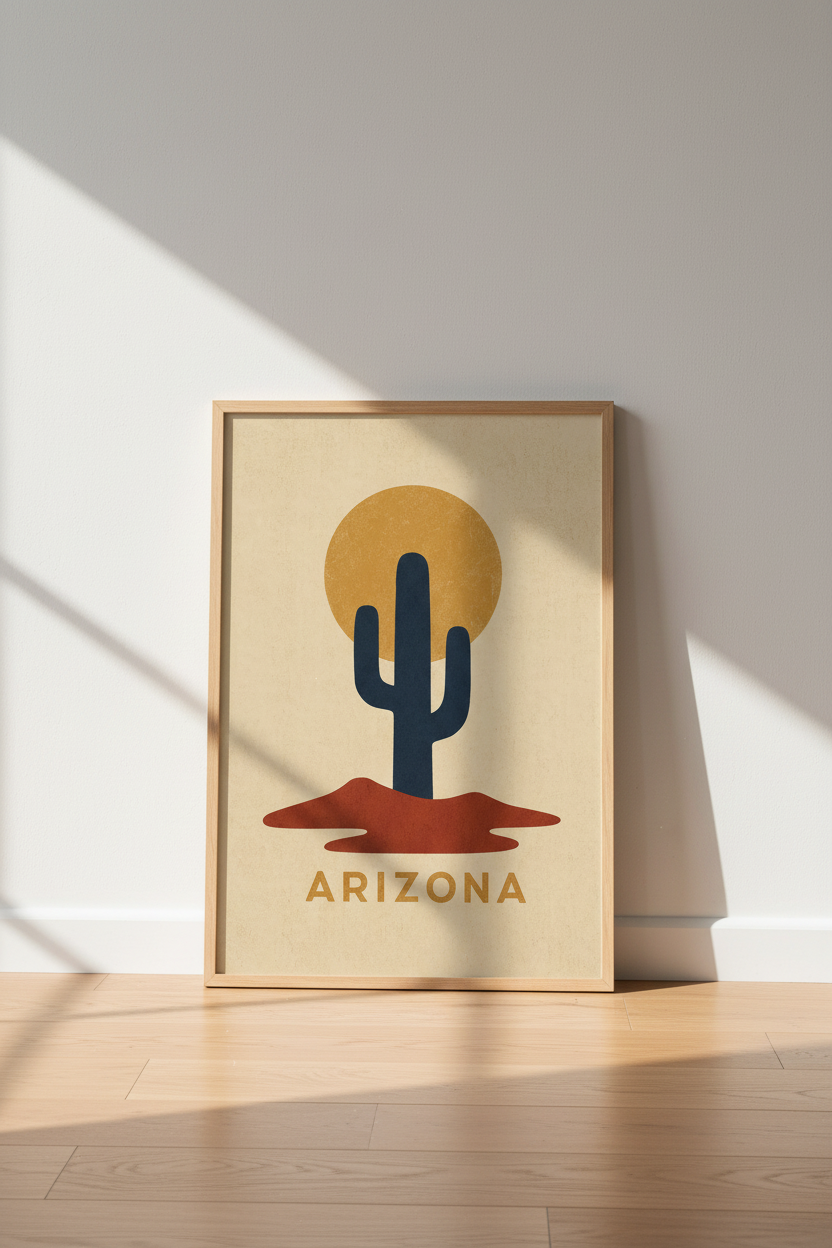 Arizona Cactus Wall Art | Mid Century Desert Poster, Minimalist Boho Decor
