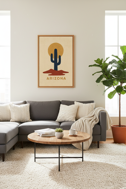 Arizona Cactus Wall Art | Mid Century Desert Poster, Minimalist Boho Decor