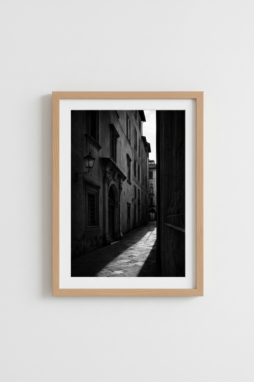 Dark Academia Wall Art | Moody Black and White Italian Alley, Gothic Home Decor