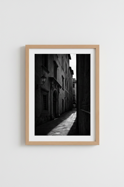 Dark Academia Wall Art | Moody Black and White Italian Alley, Gothic Home Decor