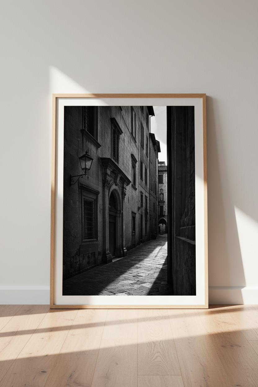 Dark Academia Wall Art | Moody Black and White Italian Alley, Gothic Home Decor