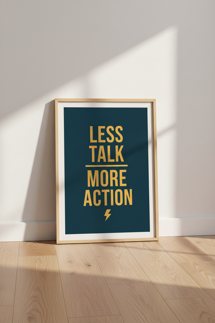 Less Talk More Action Wall Art | Office Decor | Motivational Typography Poster