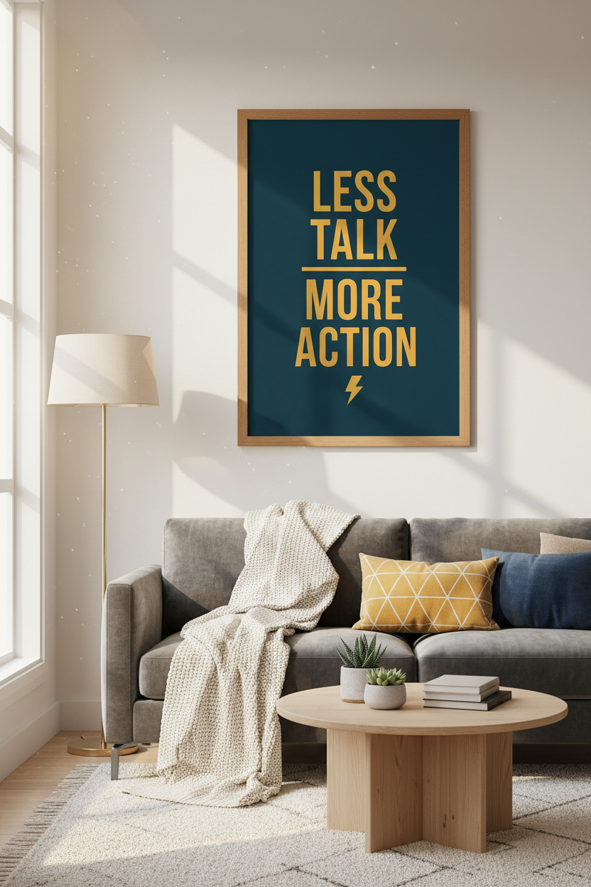 Less Talk More Action Wall Art | Office Decor | Motivational Typography Poster
