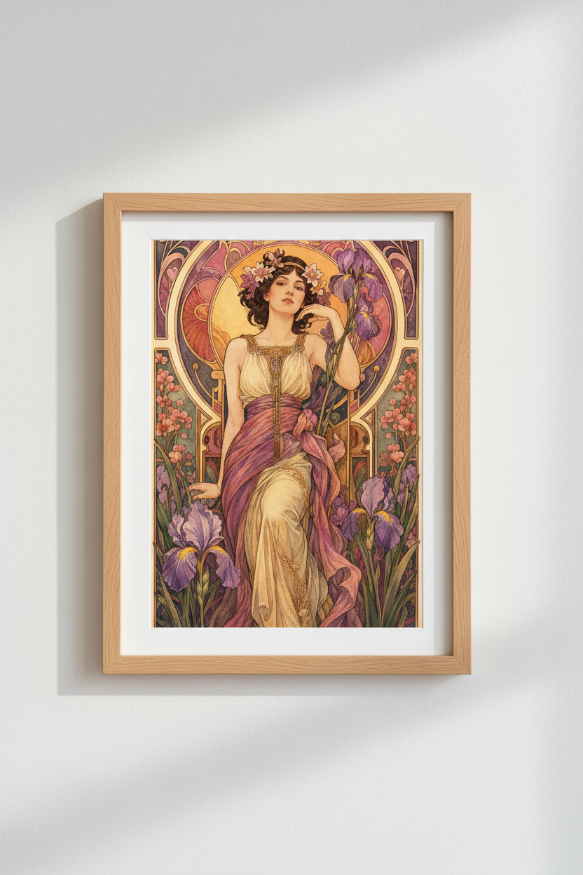 Nouveau Portrait Wall Art Print | Living Room Decor | Warm Vintage Poster