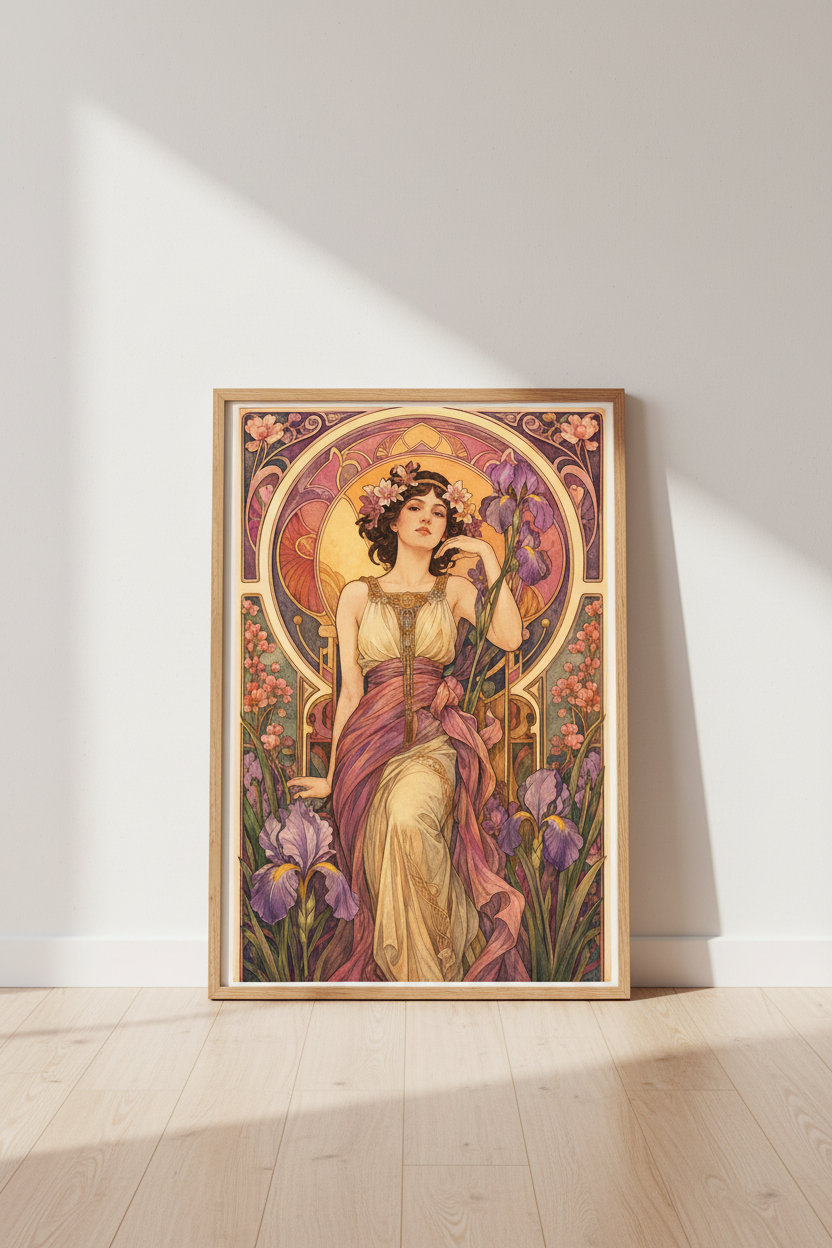 Nouveau Portrait Wall Art Print | Living Room Decor | Warm Vintage Poster