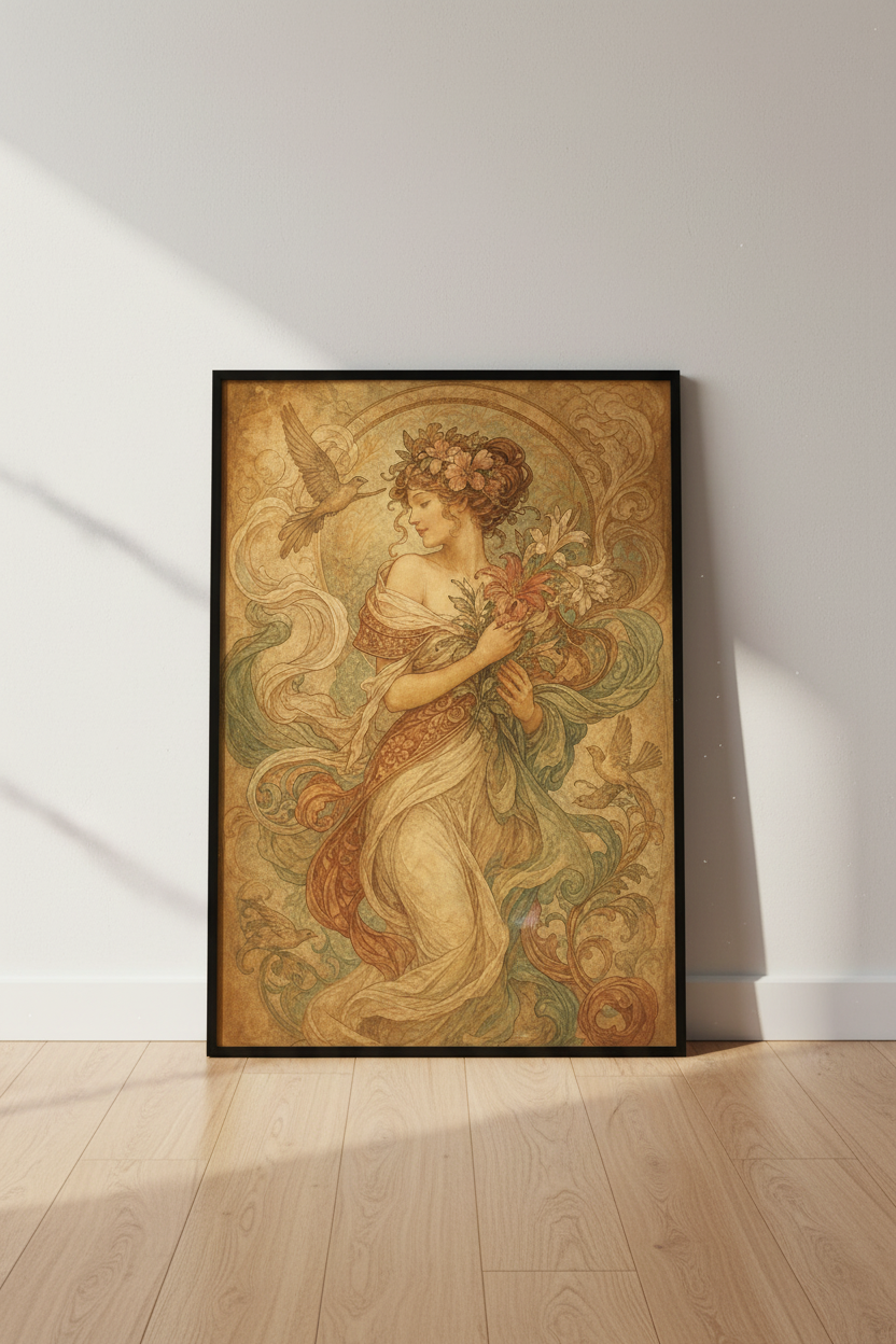 Vintage floral Wall Art Print | Living Room Decor | Neutral Aesthetic Poster