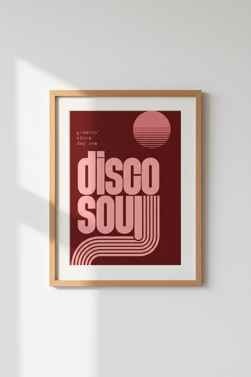 Disco Soul Retro Wall Art Print | Pink &amp; Burgundy 70s Poster | Music Room Decor