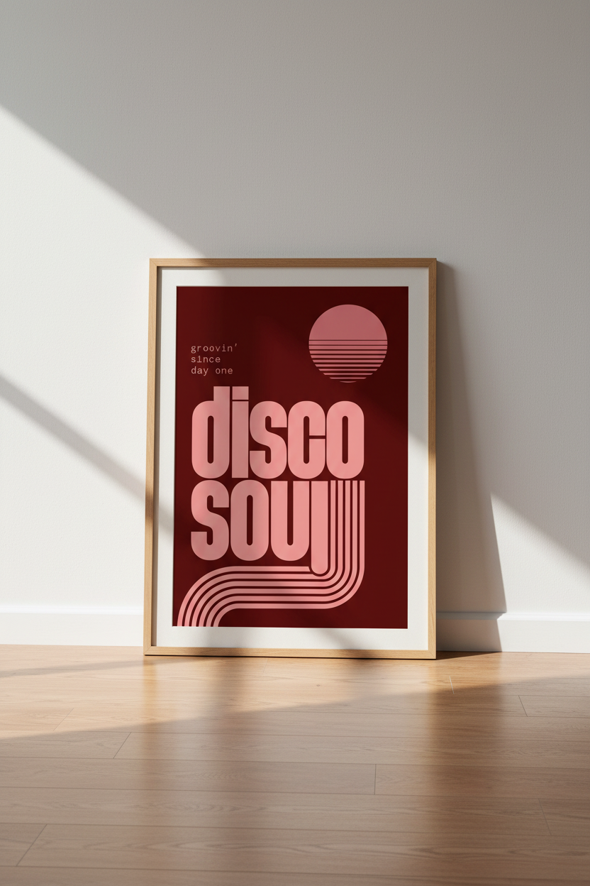 Disco Soul Retro Wall Art Print | Pink &amp; Burgundy 70s Poster | Music Room Decor