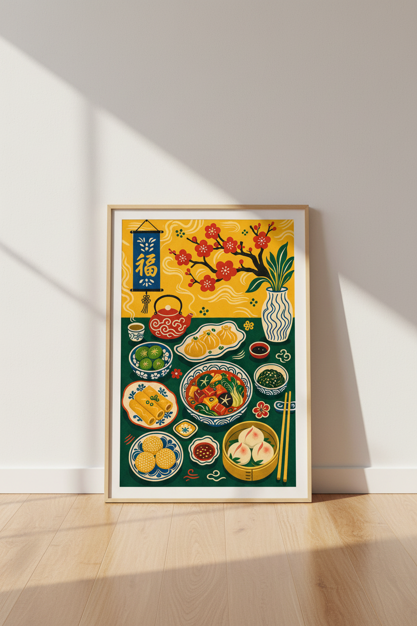 Asian Food Lantern Wall Art | Kitchen Oil Painting, Kitchen Decor Poster
