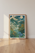 Japanese Landscape Wall Art | Teal & Gold Nature Crane Print | Zen Room Decor