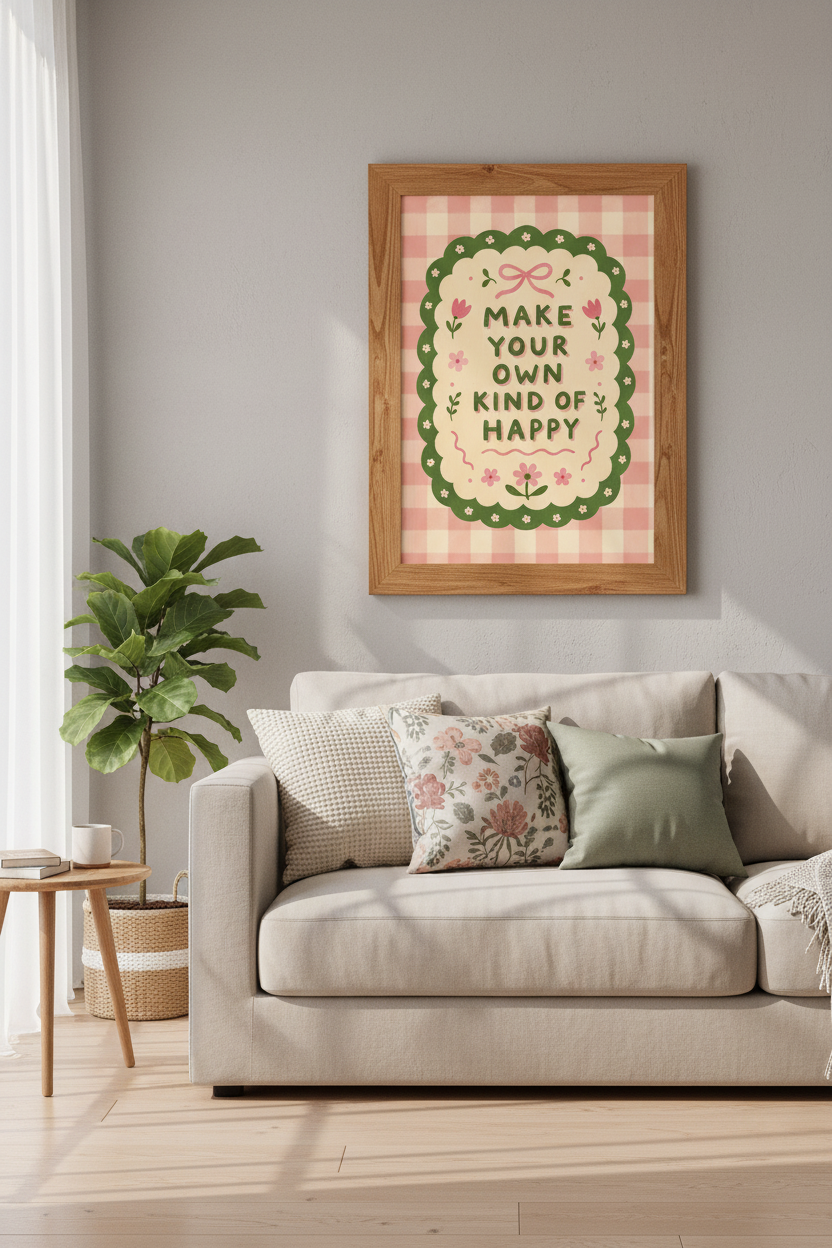 Coquette Preppy Wall Art Print | Pink Gingham Floral Poster | Trendy Dorm Decor