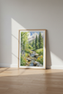 Mountain Stream Watercolor Art | Nature Landscape Print, Living Room Decor