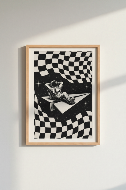 Astronaut on Paper Plane Art | Trippy Black &amp; White, Indie Dorm Decor