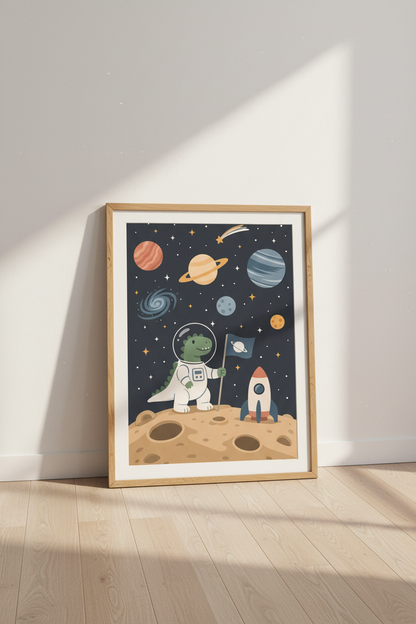 Astronaut Dinosaur Wall Art Print | Kids Nursery Decor | Cute Space Poster