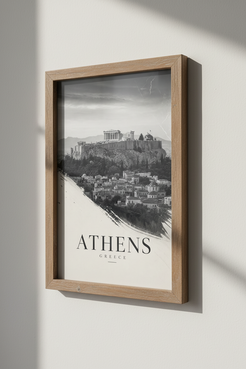 Athens Parthenon Wall Art | Black and White Acropolis Decor, Greece Poster