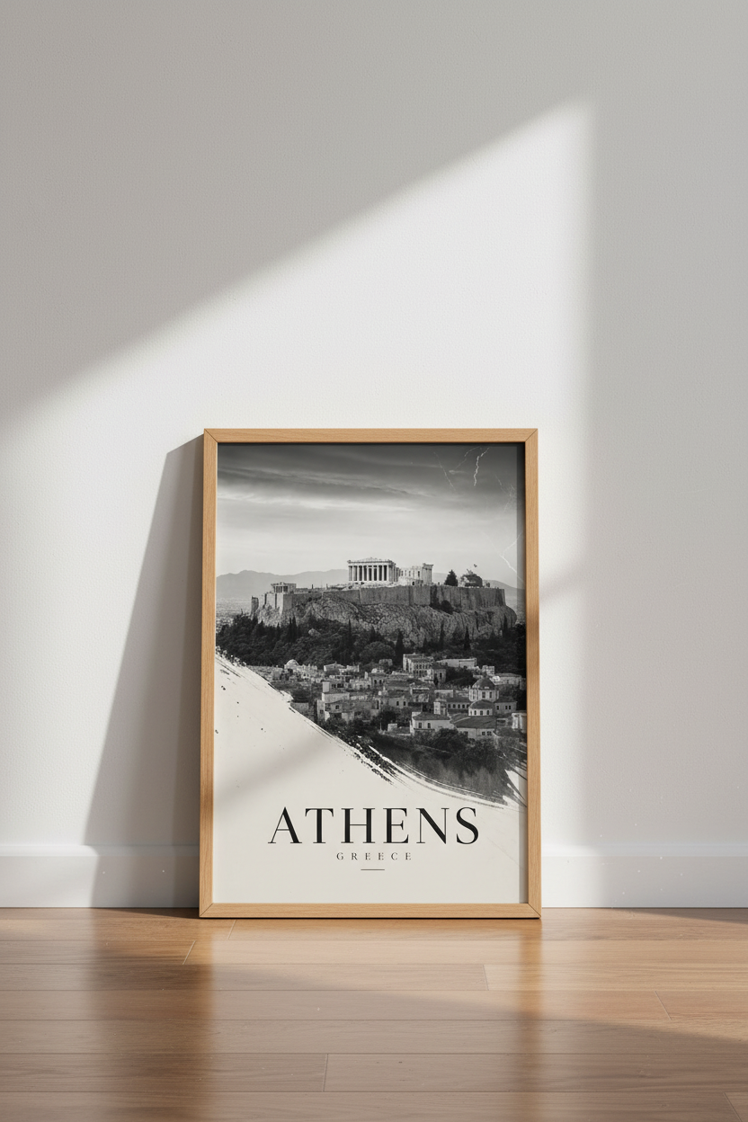 Athens Parthenon Wall Art | Black and White Acropolis Decor, Greece Poster