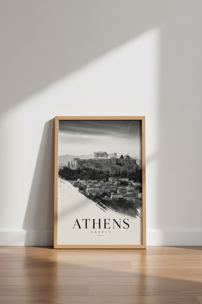 Athens Parthenon Wall Art | Black and White Acropolis Decor, Greece Poster