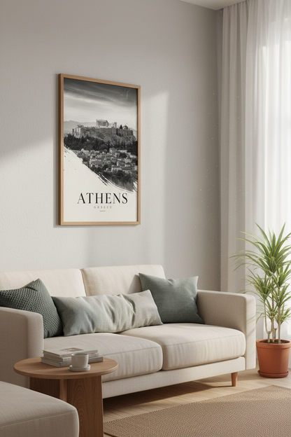 Athens Parthenon Wall Art | Black and White Acropolis Decor, Greece Poster