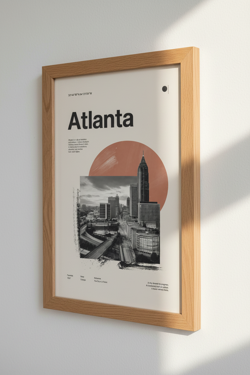 Atlanta Skyline Wall Art | Modern Terracotta City Poster, Georgia Office Decor