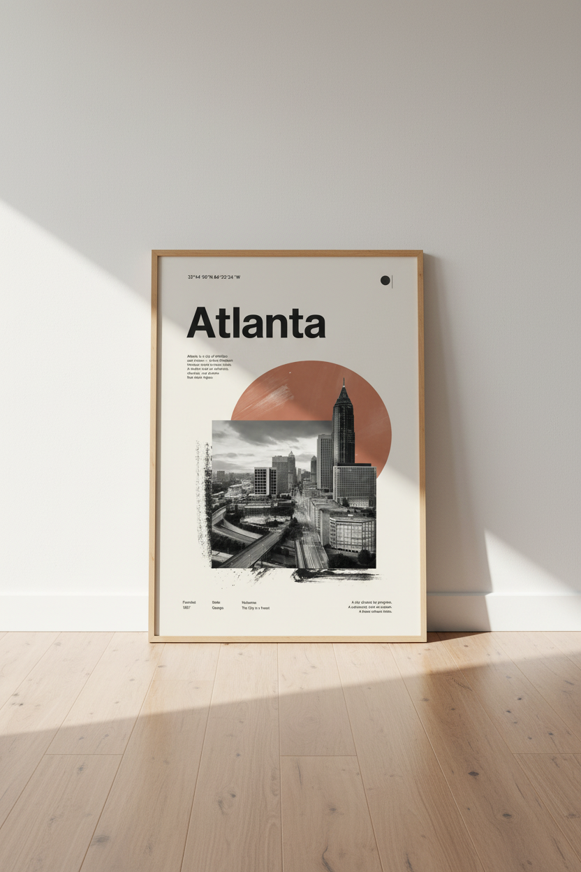 Atlanta Skyline Wall Art | Modern Terracotta City Poster, Georgia Office Decor