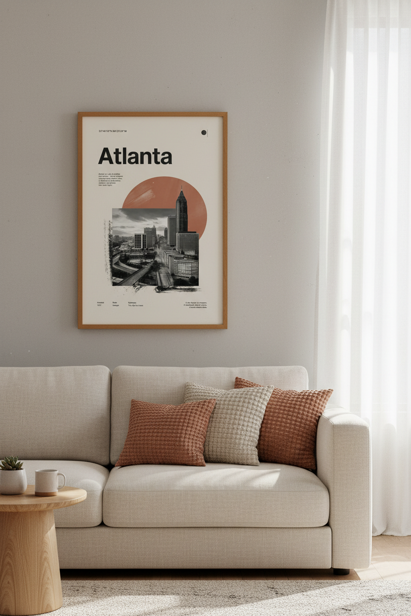 Atlanta Skyline Wall Art | Modern Terracotta City Poster, Georgia Office Decor