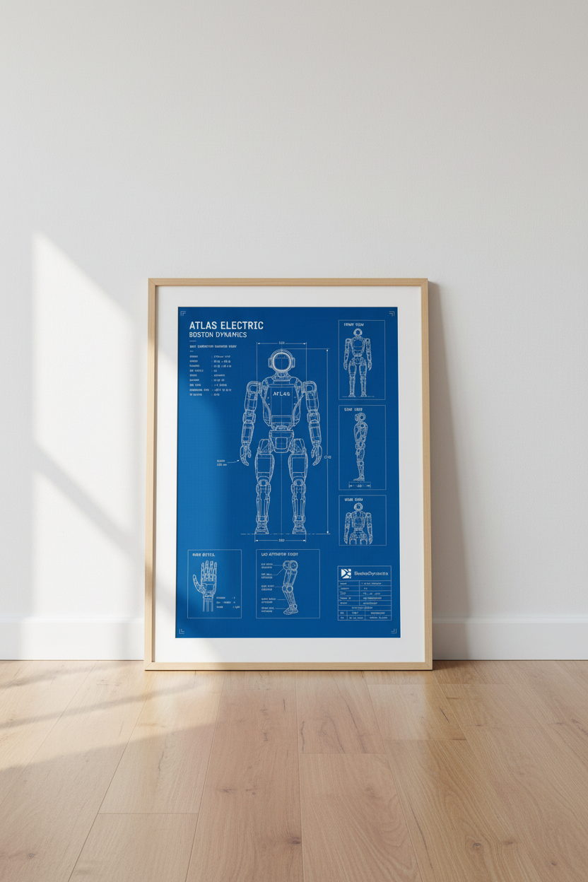 Atlas Robot Blueprint Wall Art | Boston Dynamics Tech Poster, Office Decor