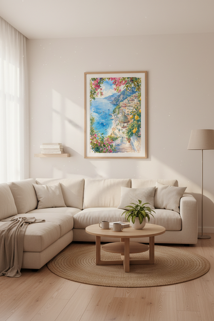 Positano Amalfi Coast Watercolor Print | Italy Travel Decor | Mediterranean Art