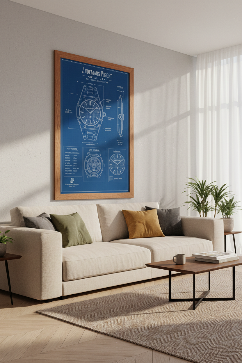 Royal Oak Watch Blueprint Wall Art | Office Decor | Luxury Horology Poster