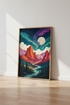 Abstract Mountain Night Wall Art | Aurora Landscape Print, Bedroom Decor