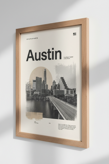 Austin Skyline Wall Art | Minimalist Texas Travel Poster, Modern Office Decor