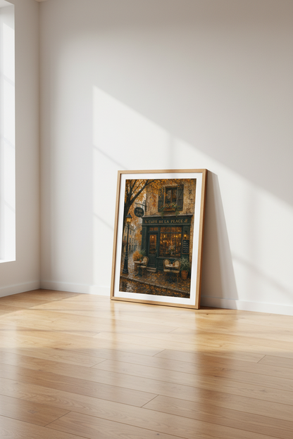 French Cafe Autumn Wall Art | Paris Street Scene | Moody Vintage Aesthetic Poster