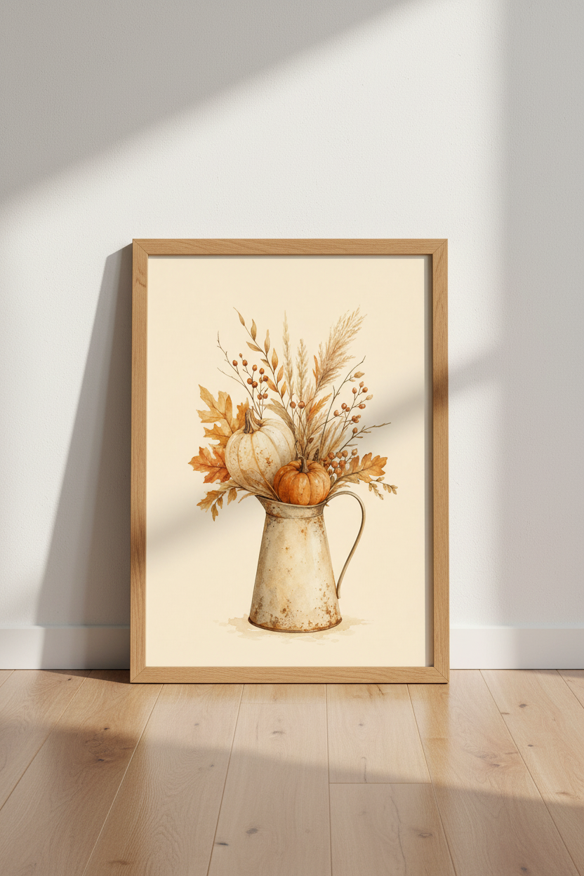 Rustic Autumn Pumpkin Wall Art | Farmhouse Kitchen Decor | Watercolor Poster